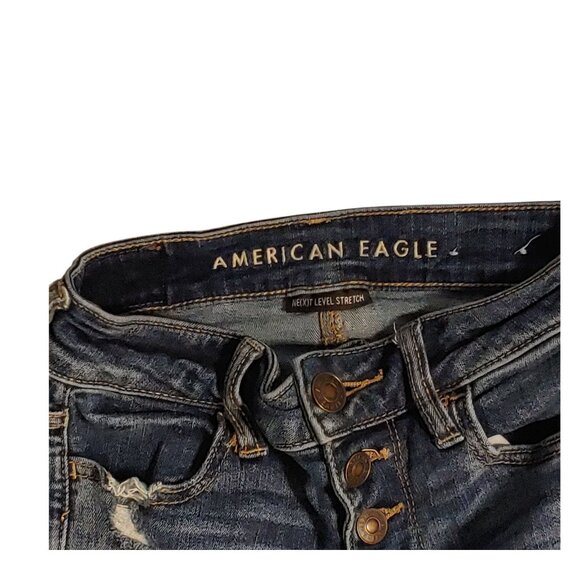 American Eagle High Rise Jegging Women Size 0 Short Dark Wash Stretch Distressed - Picture 3 of 12